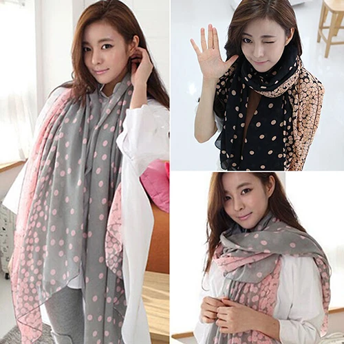 

Arrival Women's Long Candy Gradual Color Round Dots Scarf Shawl Stole Soft Scarves 6YUO