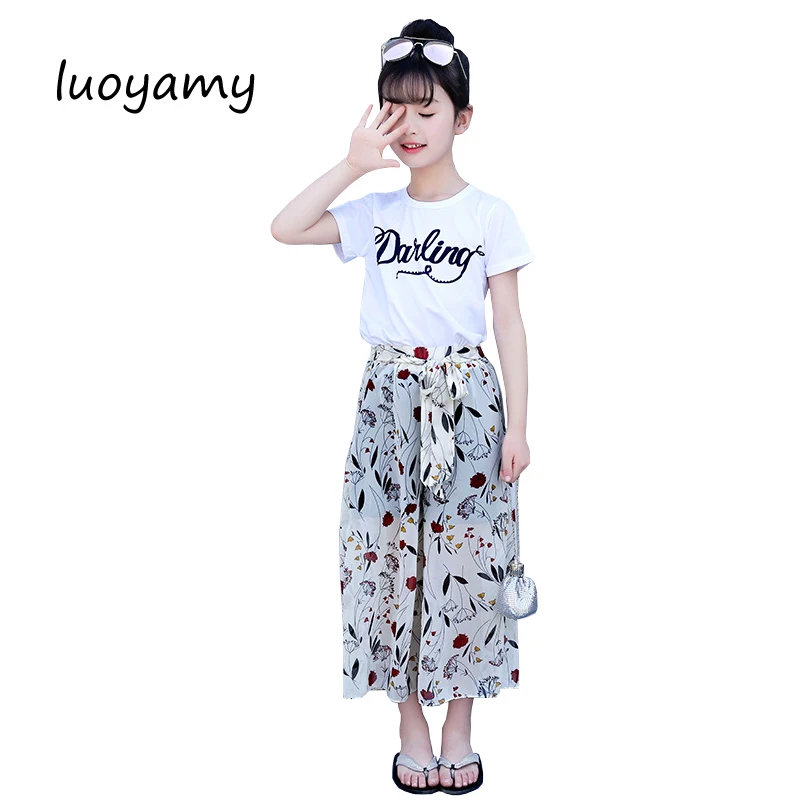 

luoyamy Girls Sets Clothes Kids Fashion Tops Floral Pants Two Piece Set Children Summer Suit Girls Outfits 6-15 Years