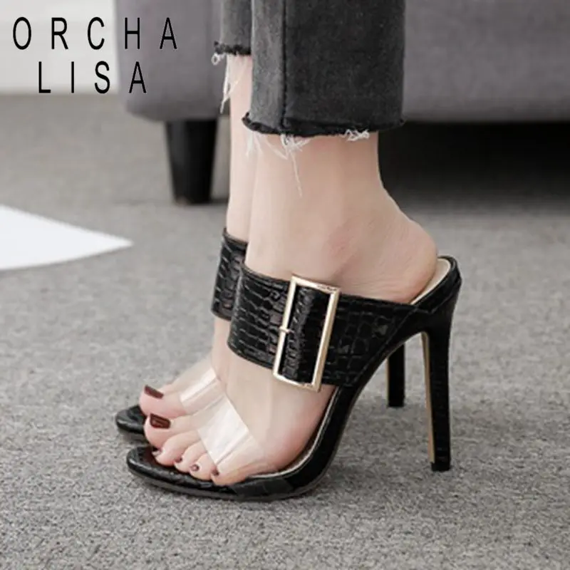 

ORCHA LISA Summer Slippers Sexy High Heel Flip Flops Female Mules clear Thin Heel For Women Outdoor Slides Slip On Footwear 534