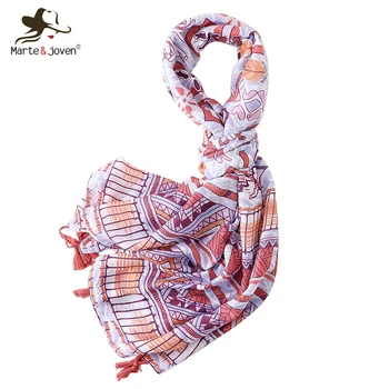 

Marte&Joven Beautiful Geometric Printed Orange Scarf Shawls Women 2018 Spain Style Spring Winter Bohemian Big Size Hijab Scarves