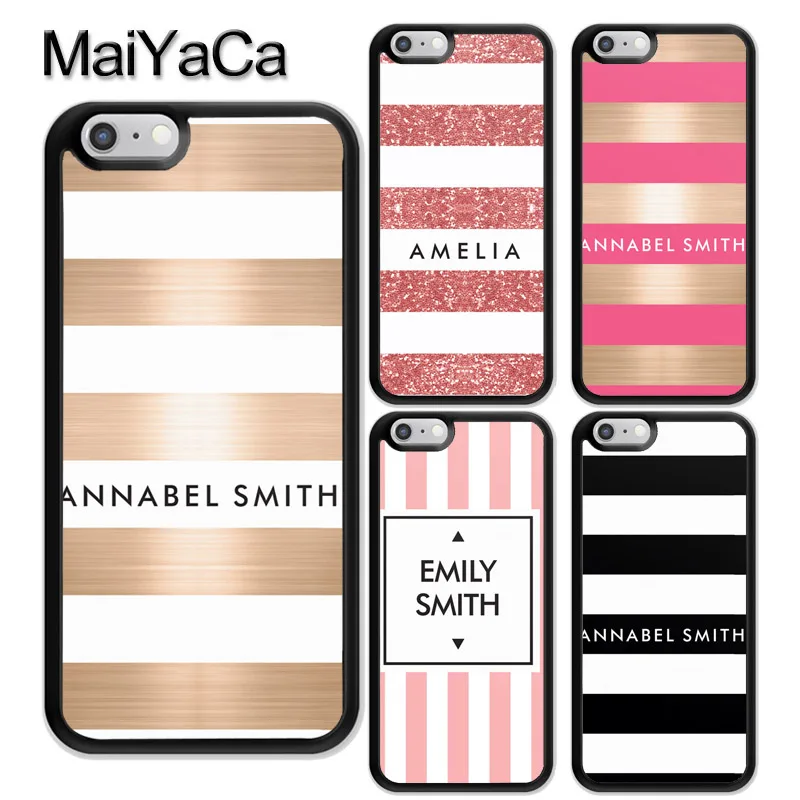 

MaiYaCa PERSONALISED NAME INITIALS STRIPE Rubber Mobile Phone Case For iPhone 6 6S Plus 7 8 Plus X XR XS MAX 5 5S SE Cover Shell