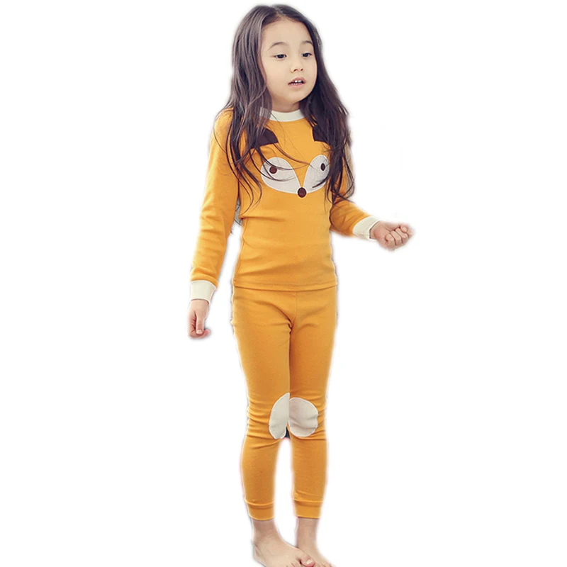 Весенне-осенние детские пижамные комплекты для девочек Детские Рождественские пижамные комплекты детская одежда для сна с рисунком лисы для девочек комплект из 2 предметов с длинными рукавами - Цвет: yellow