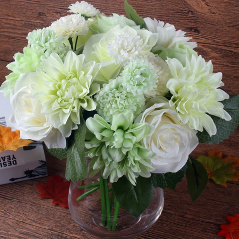 flower wedding bouquet roses dahlias Artificial flowers ...