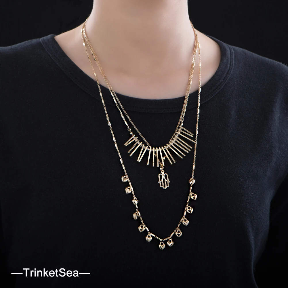 TrinketSea Delicate Triple Layered Golden Necklaces for Women