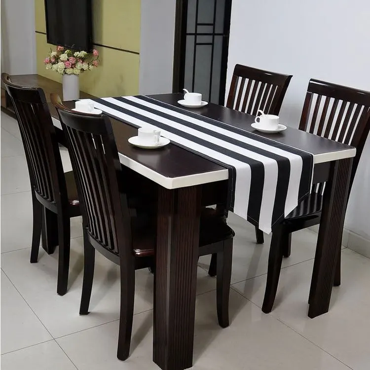 

100% Cotton Black And White Striped tafellopercaminos de mesa moderna zwart Tablecloth Table runner modern Nappe ranner