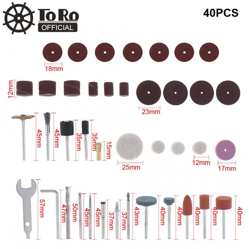 

TORO 40pcs/set Mini Electric Grinding Accessories Rotary Tools with Steel Wire Brush and Resin Saw Blade for Cutting / Grinding