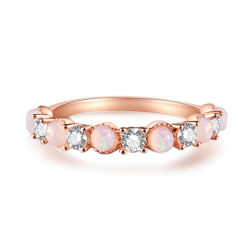 

Romad CZ Fire Vintage Opal Simple Rings Round for Women Wedding Bridal Engagement Jewelry Valentine's Day Gift