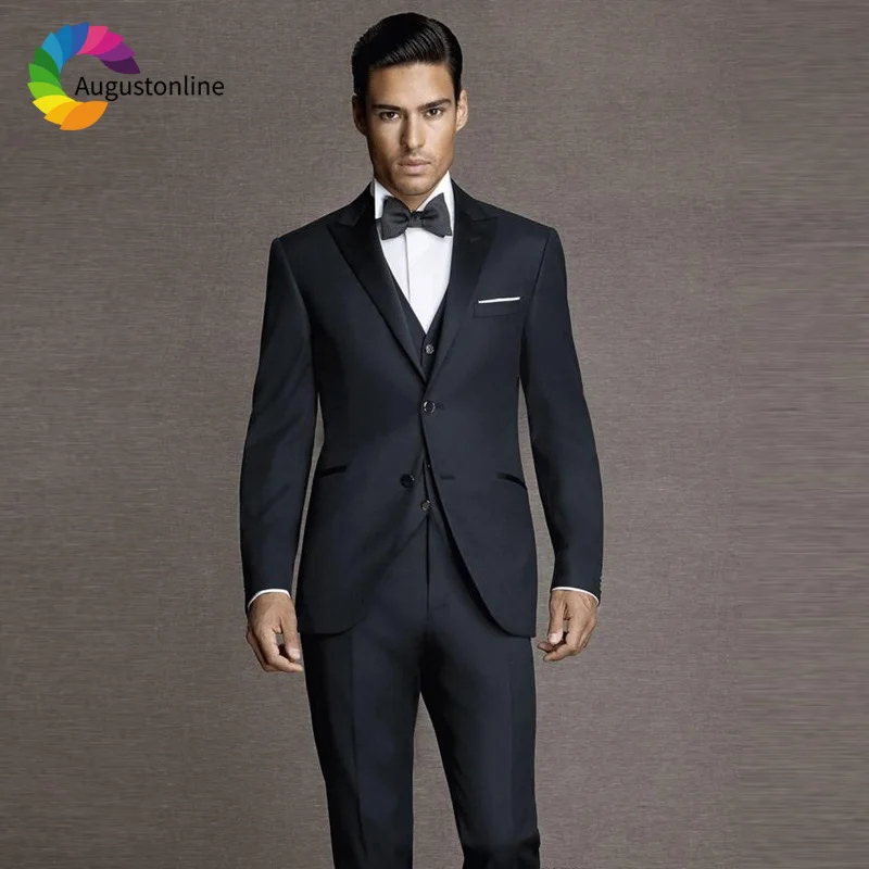 

Black Men Suits Business Prom Wear Wedding Tuxedos Groom Wear 3 Pieces (Jacket+Pants+Vest) Peaked Lapel Blazer Costume Homme