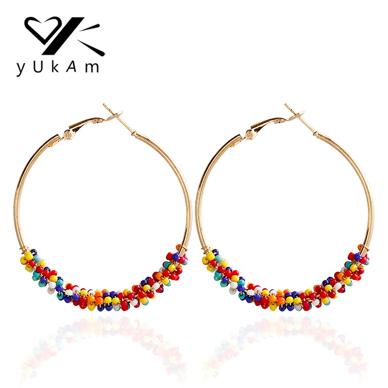 Женские круглые серьги кольца YUKAM Boho большие преувеличенные Золотое семя