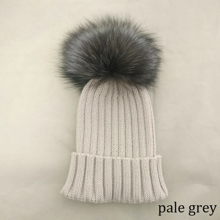 Новое теплая зимняя коллекция мериносовой шерсти Gorros шапочка съемный подлинной серебряной лисицы пом англичане вязаные шапки для мужчин - Цвет: pale grey