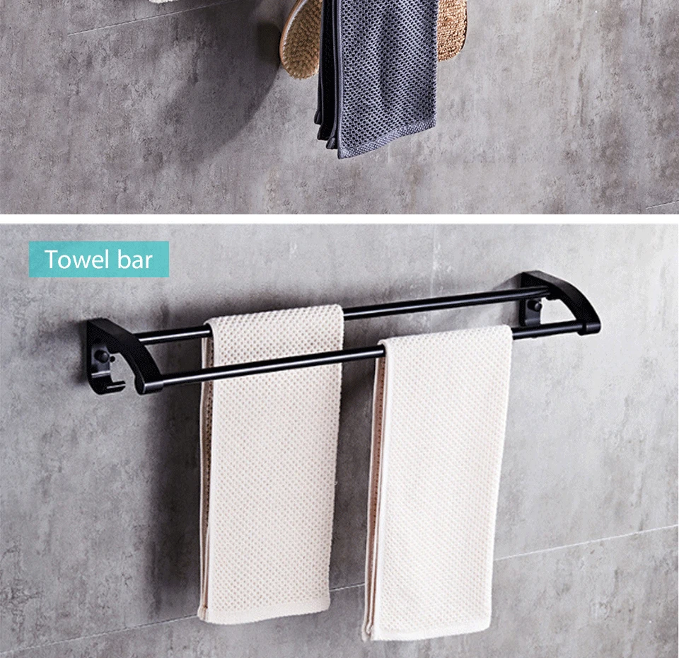 Eye Free Bathroom Accessories Black Towel Rack Hooks Shower Rack Corner Toilet Paper Holder Box Toilet Brush Towel Rails (15)
