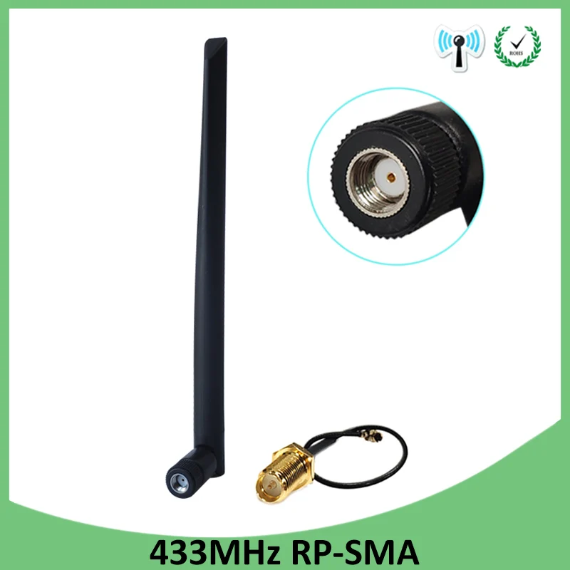 

5pcs 433Mhz Antenna 5dbi GSM 433 mhz RP-SMA Connector Rubber Lorawan antenna+ IPX to SMA Male Extension Cord Pigtail Cable
