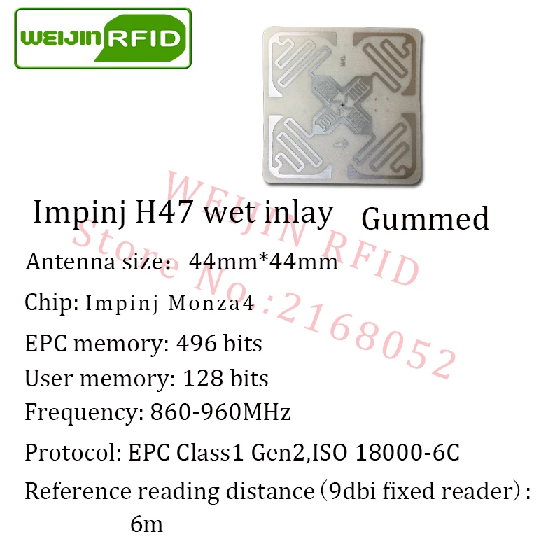 Impinj H47 1000 pcs per roll UHF RFID wet inlay 860-960MHZ 915M EPC  Monza4 C1G2 ISO18000-6C,can be used to RFID tag and label