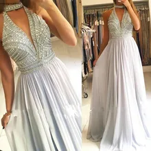 Halter Neck Beaded Evening Dress Cheap A Line Holiday Women Wear Formal Party Prom Gown Custom Made Plus Size