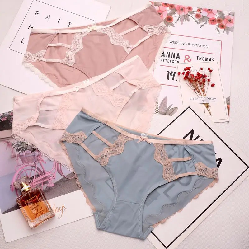 SP&CITY European Lace Sexy Underwear Smooth Milk Silk Women Bow Seamless Panties Soft Hollow Out Female Lingerie Solid Briefs|women