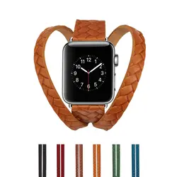 Пояса из натуральной кожи тканый ремешок для apple watch группа 42 мм/38 мм iWatch серии 3 2 1 браслет двойной тур запястье ремень + металлическая пряжка