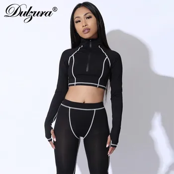 

Dulzura 2019 autumn winter women two piece set crop top outfits fitness streetwear matching sets coord set clothes 2 piece
