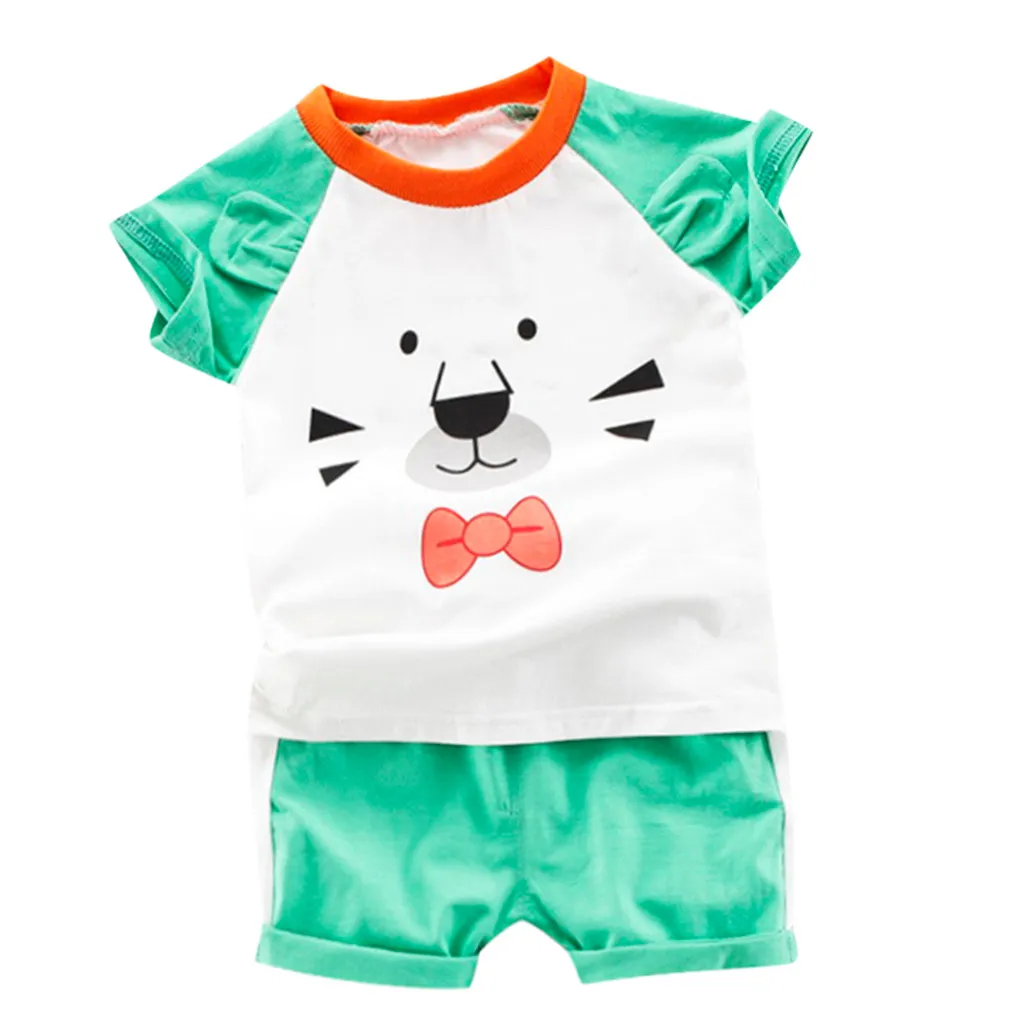 

Lovely Baby Kids Boys Girls Clothes Set Short Sleeve Cartoon Eyes Print Tops Short Pant Outfits baby girls Boys Clothes Sets