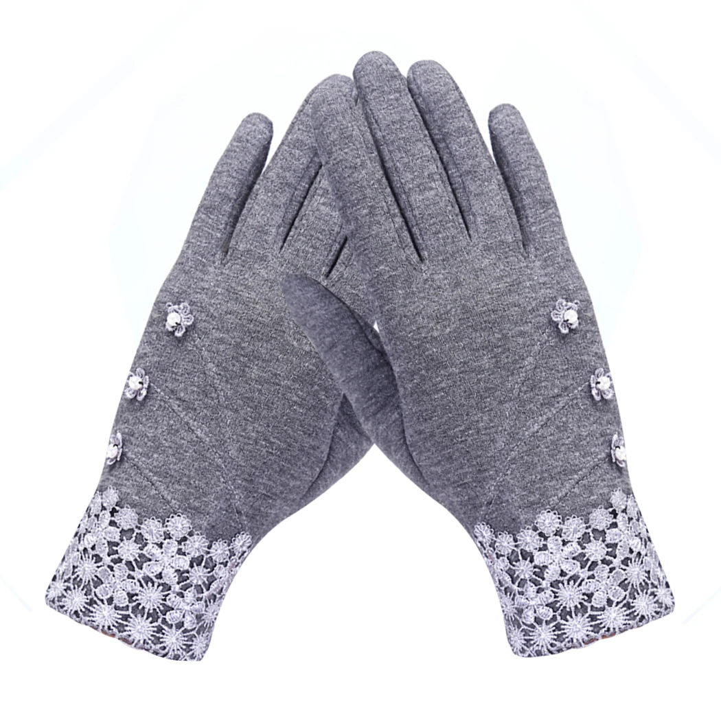 Winter Women Warm Gloves Lace Floral Cashmere Bow Full Finger Mittens Wrist Guantes Lady Hand Protector Accessories | Аксессуары для
