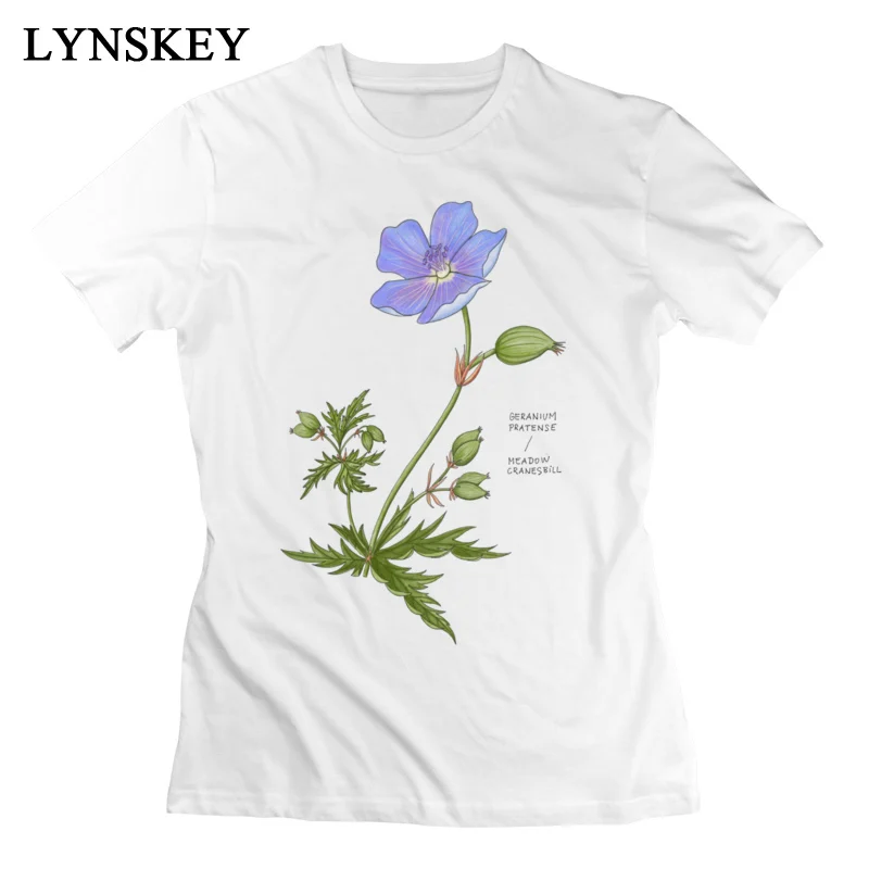 LYNSKEY New Fashion Summer Summer/Fall Meadow Cranesbill T Shirts 100% Cotton Round Collar Girl Tops Shirt Normal Clothing Shirt white