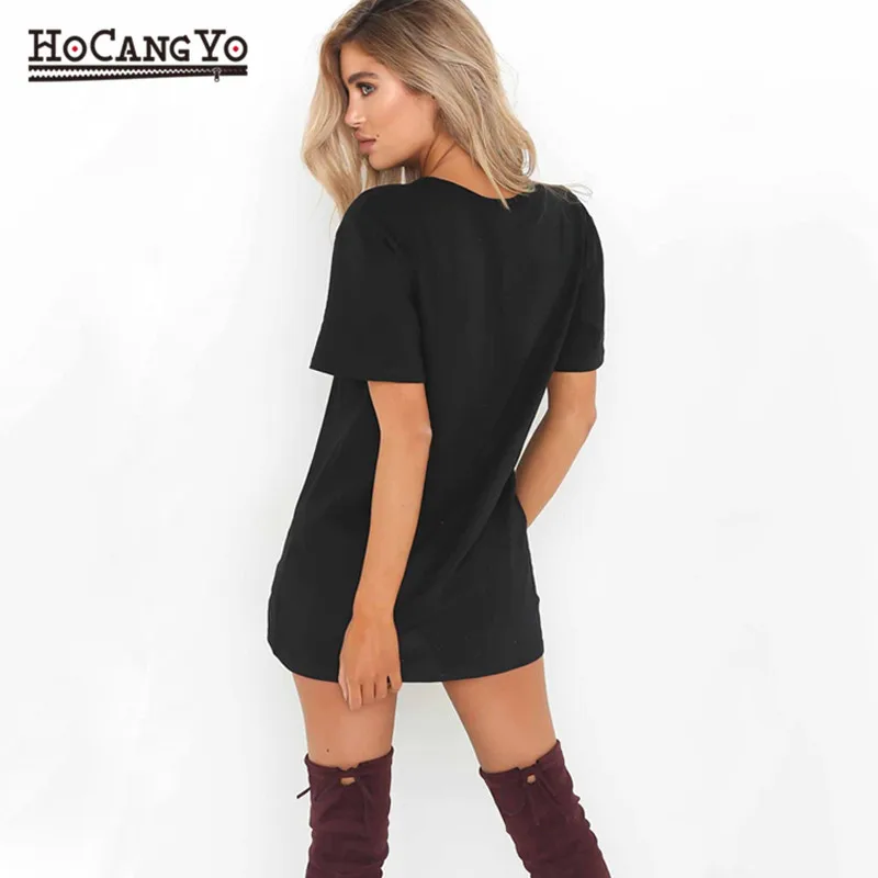 HCYO Summer Dress Women Sexy Dresses Plus Size Deep V Neck Dress Shirt Fashion Short Sleeve Streetwear Mini Sundress Robe femme Dresses