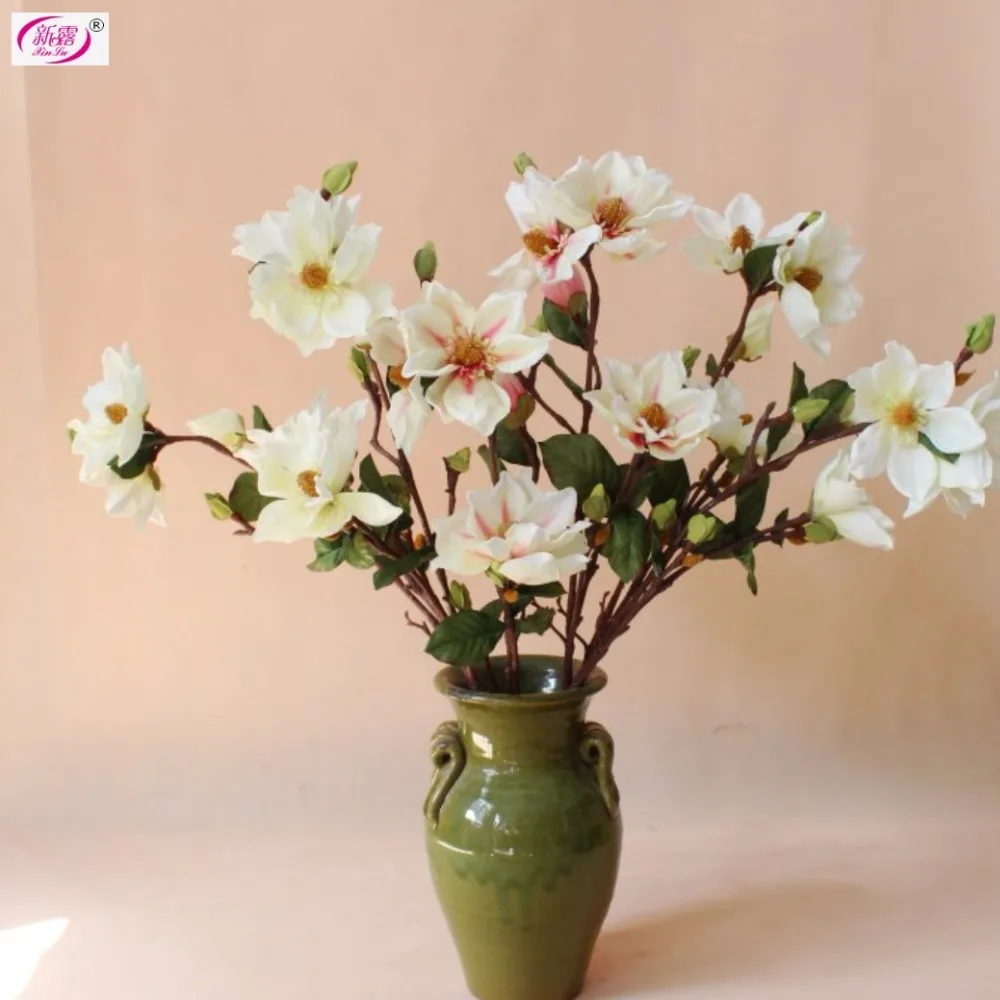 3 Pcs Magnolia Spray Good Quality Free Shipping Silk Artificial Flowers High Simulation Wedding Flowers Home Decoration