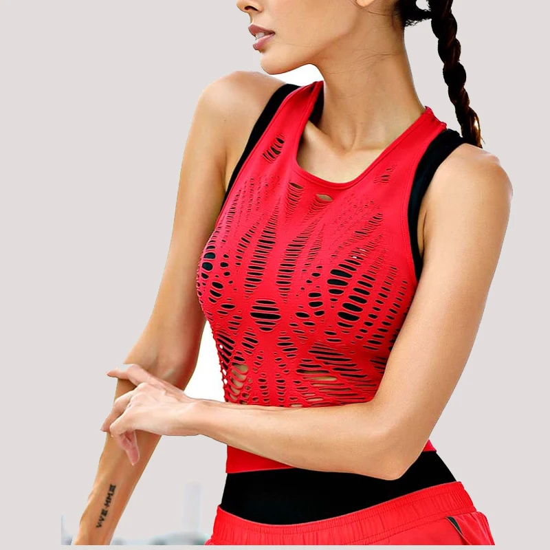 

Sexy Mesh Hollow Out Yoga Top Sleeveless Sexy Sport T Shirt Quick Dry Fitness Clothing Sports Gym Running Shirts tee