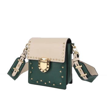 

2019 Women Geniune Leather Fashion Mini Patchwork Rivets Handbags Shoulder Bags Ladies Hand Bags Cell Phone Lovely