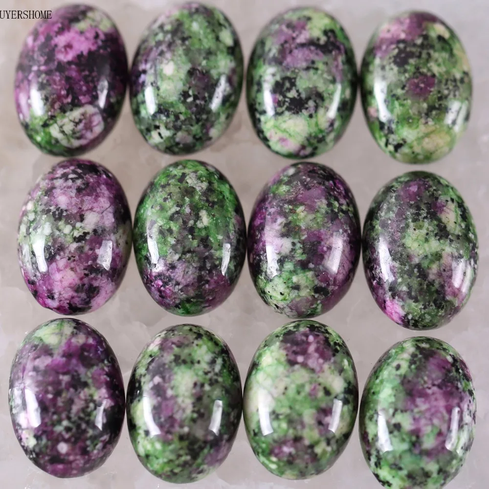

BUYERSHOME Oval 13x18MM Natural Stone Beads Green with Red Zoisite CAB Cabochon 10Pcs K1595