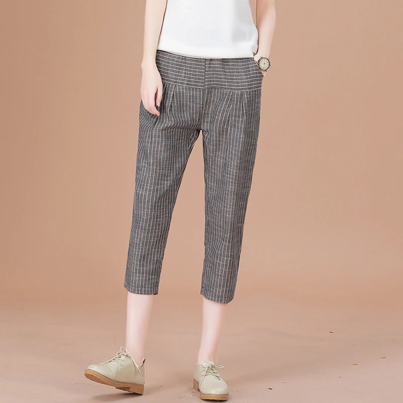 E TOY WORD Summer 2019 new Korean version harem pants tide retro striped casual pants women loose seven points pants women pants E TOY WORD Summer 2019 new Korean version harem pants tide retro striped casual pants women loose seven points pants women pants