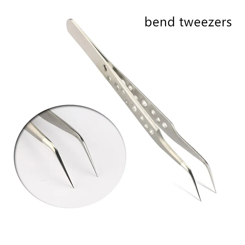 bend Silver Профессиональные пинцеты для ресниц, щипцы для наращивания ресниц из нержавеющей стали, высокоточные пинцеты для наращивания ресниц, набор - Цвет: bend Silver