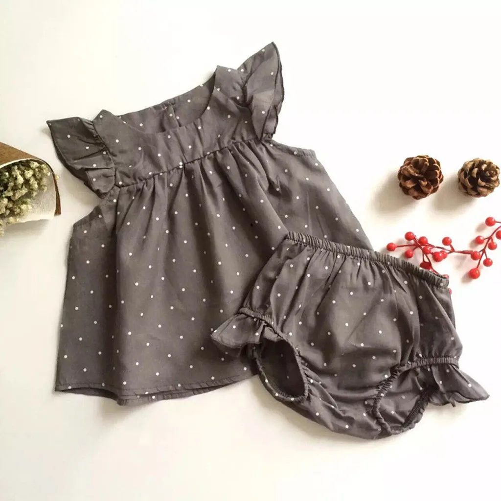 

MUQGEW 2019 dot solid Baby Kids girl clothes Sleeveless Polka Dot Top+Pants Clothes Set Outfits Newborn Infant Baby Clothes Set