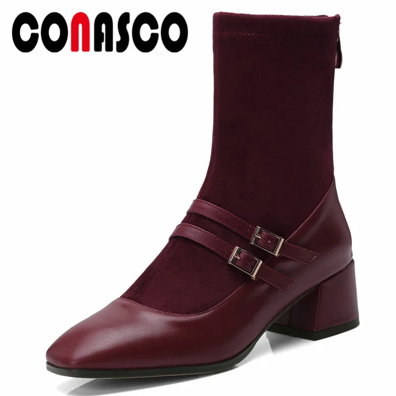 

CONASCO Top Quality Women Mid-calf Boots Zipper Autumn Winter Party Night Club Shoes Woman High Heels High Knight Boots