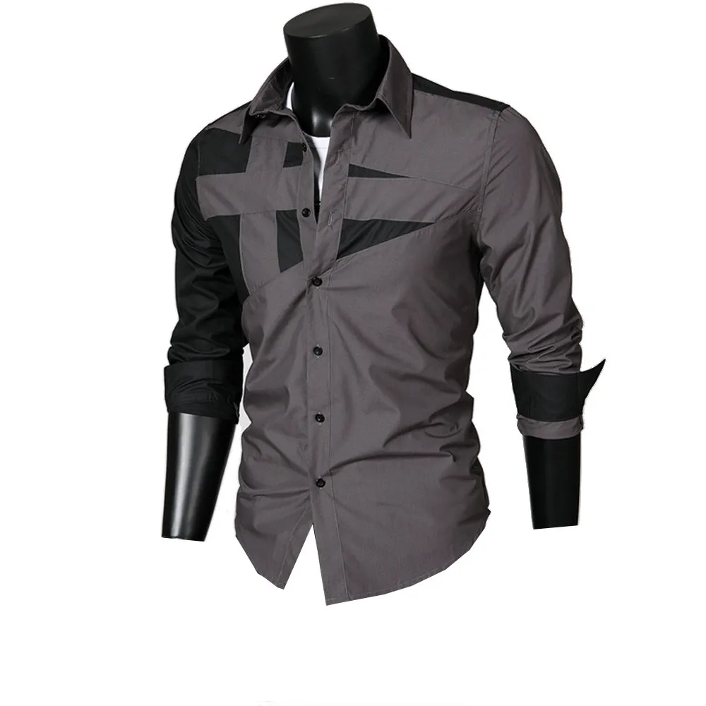 رجالي تي شيرتات قطن عارضة قمم كي طوق طويل كم قميص الرجال خليط زر جيوب مريحة الربيع بدوره إلى أسفل 0507