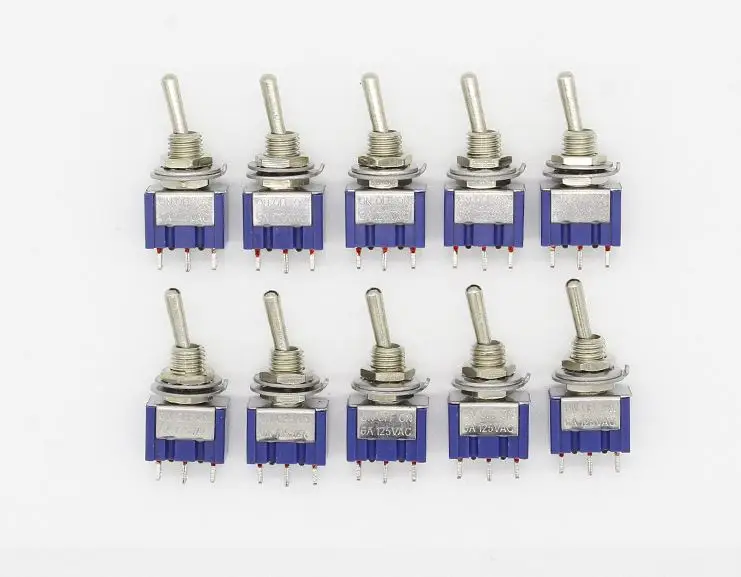 

Hot 10Pcs SPDT Toggle Switch ON-OFF-ON 3 Pin 3 Position Mini Latching Toggle Switch AC 125V/6A 250V/3A