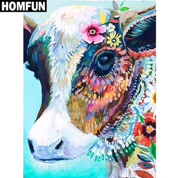 

HOMFUN 5D Diamond Embroidery Needlework Kit "Colorful Cow" Diy Diamond Painting Cross Stitch Home Decoration Gift