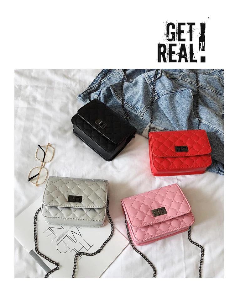 Сумка, Корейская версия, новая, с ромбической цепочкой, маленькая квадратная сумка, сумка через плечо, модная, с замком, с пряжкой, сумочка, мини сумка
