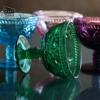 

1 Pcs New KEYAMA European Multicolor retro carved glasses Ice cream bowls Dessert shop decorative glass Salad bowl Girl's gift