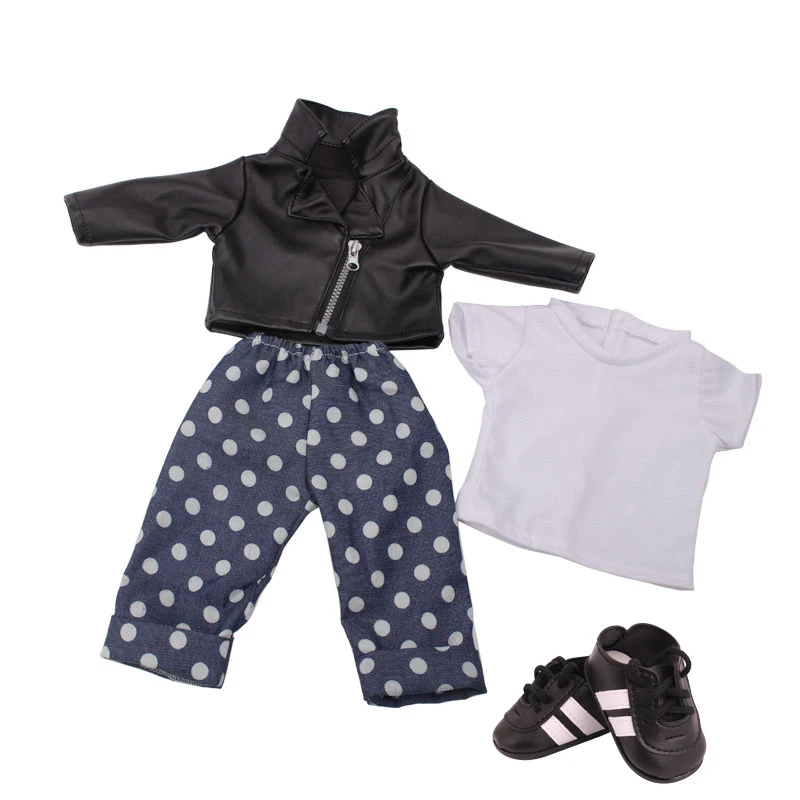 18 inch Girls doll clothes Fashion suit pajamas set with shoes American born dress Baby toys fit 43 cm baby dolls c642 - Цвет: Black