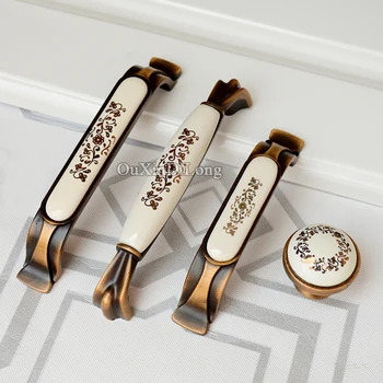 

Retro Vintage PCS European Ceramic Printing Kitchen Cabinet Door Handles Cupboard Wardrobe Drawer Cabinet Pulls Handles & Knobs