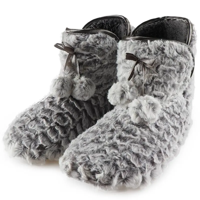 Новинка года; зимние ботинки; женские ботинки до середины икры; домашняя обувь; женские рождественские носки; теплые домашние ботинки на меху; женская обувь на плоской подошве; Botas - Цвет: Grey