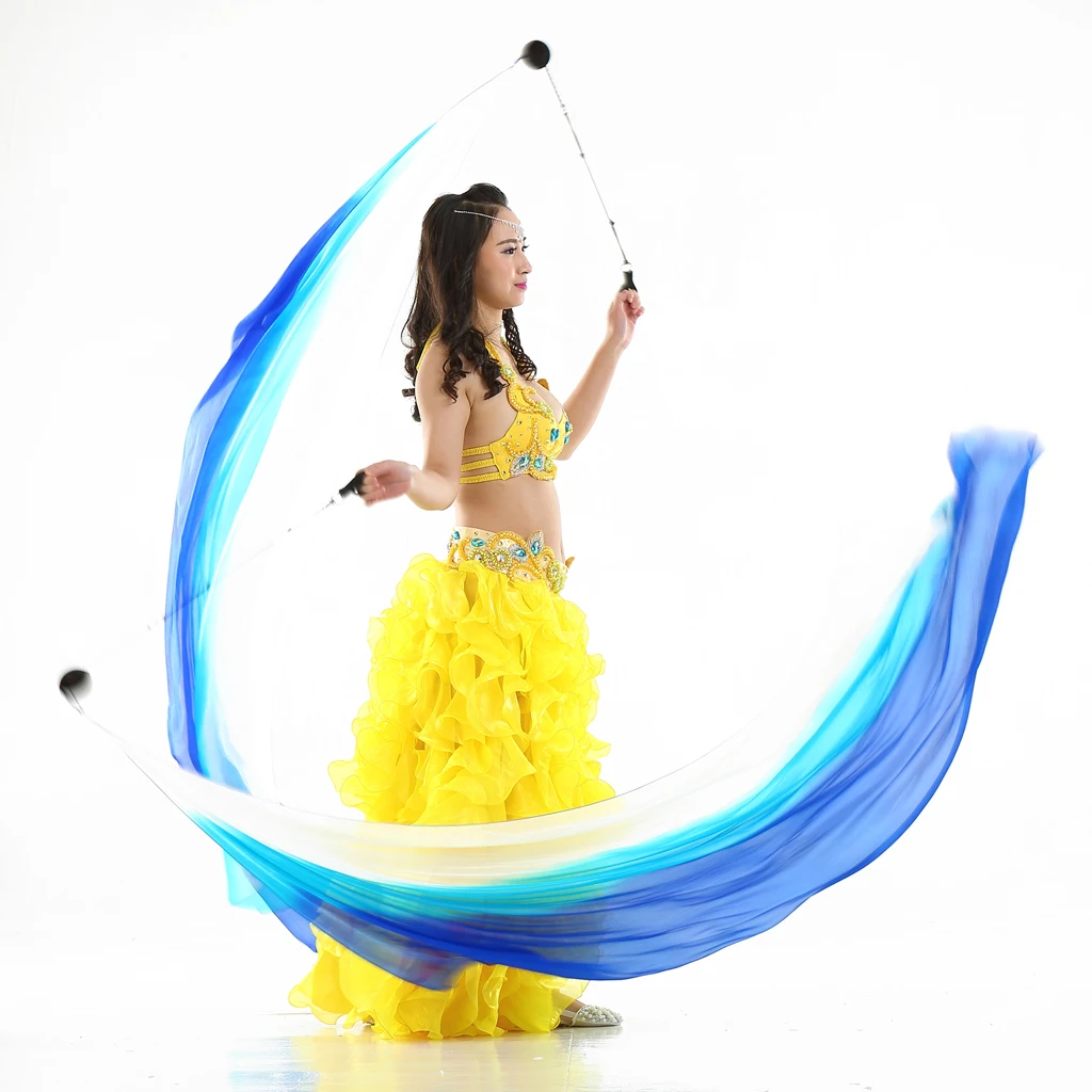 2 Pieces Belly Dance Silk Veil Poi Throw Balls Dancing Accessories 78.7 x 27.5in
