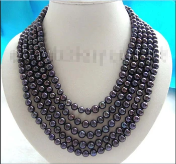 

Hot sale A>100" Longest Natural 8mm Black Round Pearl Necklace! a