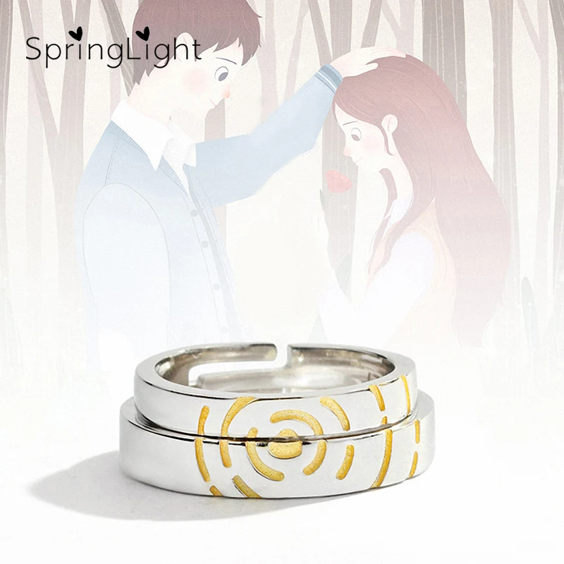 

SpringLight Delicate Ripples Couple Ring Real 925 Sterling Silver Creative Designer Fine Jewelry Lover Gift for Women Bijoux