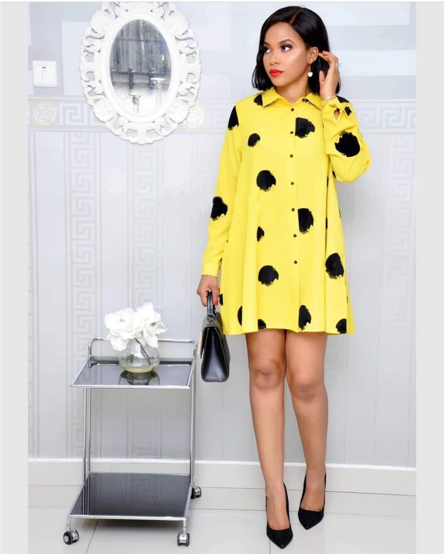 GuyuEra Women Fashion New York Fashion Show Doodle Dot Shirt Type Commuter Big Swing Dress