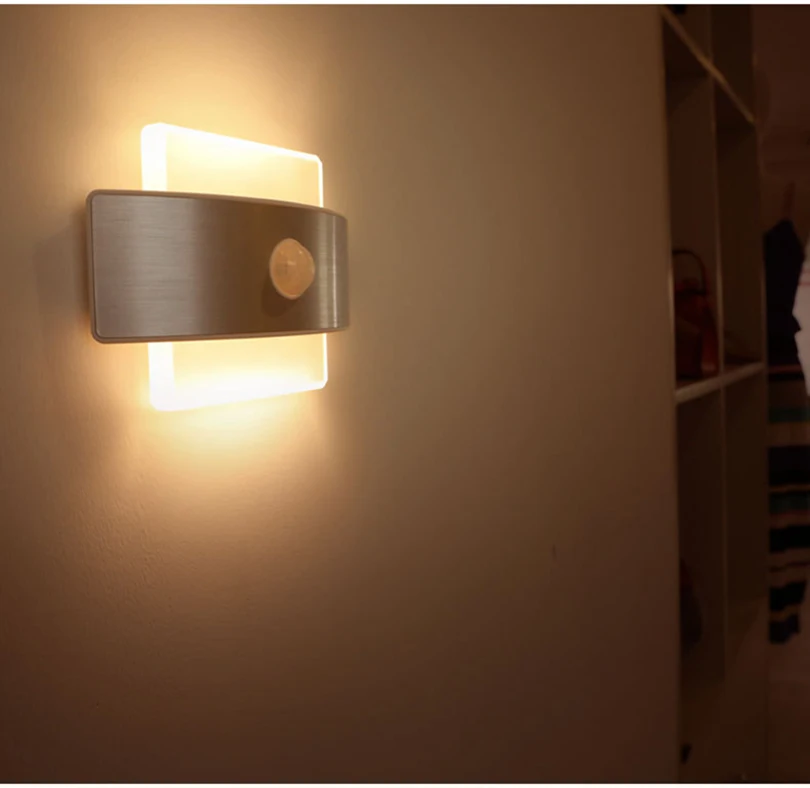 Инфракрасный датчик движения светодиодный ночной Светильник батарея+ USB зарядное устройство светодиодный настенный светильник для спальни шкафа лестницы кухонный шкаф