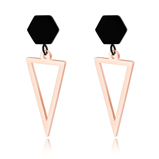 Fashion Hollowed Out Triangular Earrings With Long Anium Plated Fashion Hollowed Out Triangular Earrings With Long Anium Plated Rose Gold For Female Character