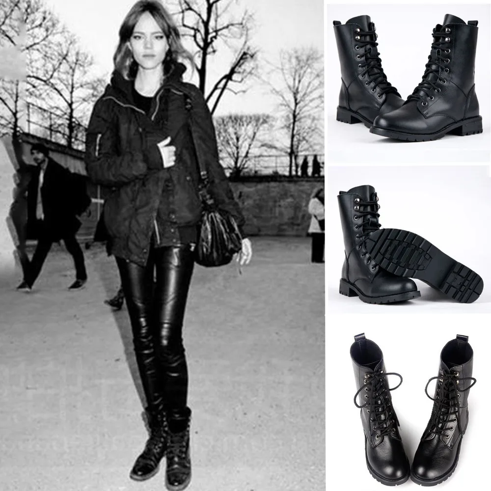 2015 Women Winter Classic Biker Motorcycle Boot PU Leather Martin Boots