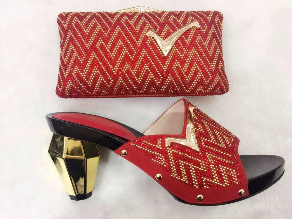 TH05 Red color Italian matching shoes with bag set African shoes and bag set for Free