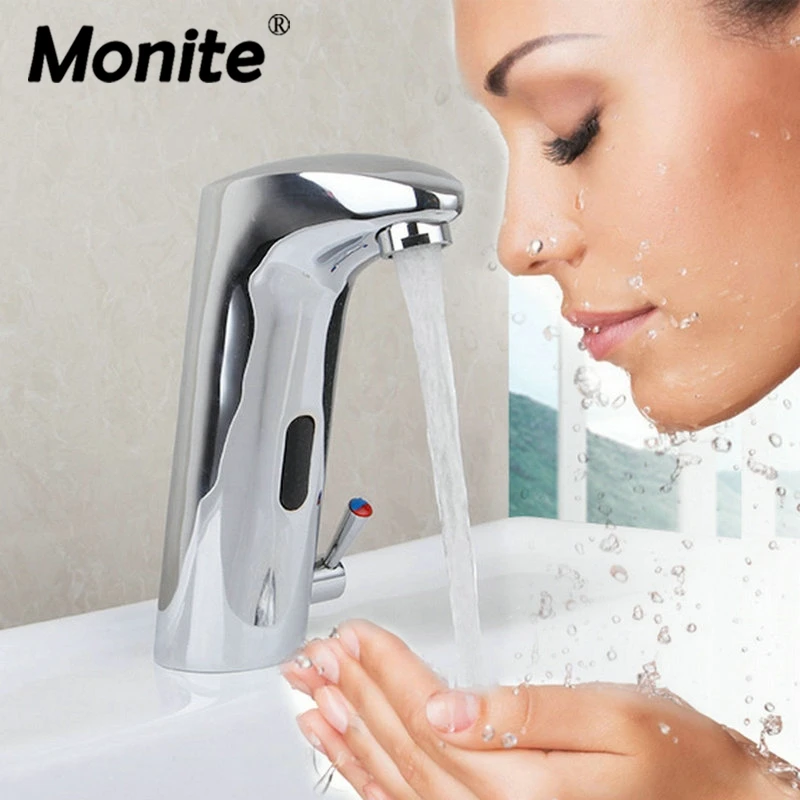 Mpnite Bathroom Automatic Hands Touch Free Sensor Faucets Water Tap Basin Chrome Brass  Sink Mixer Tap Faucets Mixer Tap